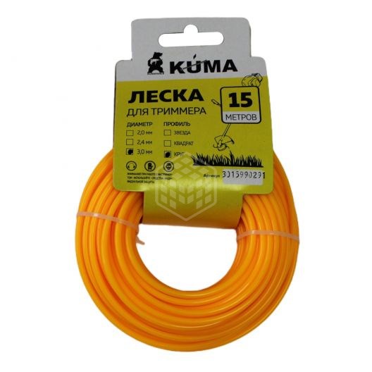 Леска для триммеров круглая KUMA 3,0мм, 15м (желтая) - фото 10429