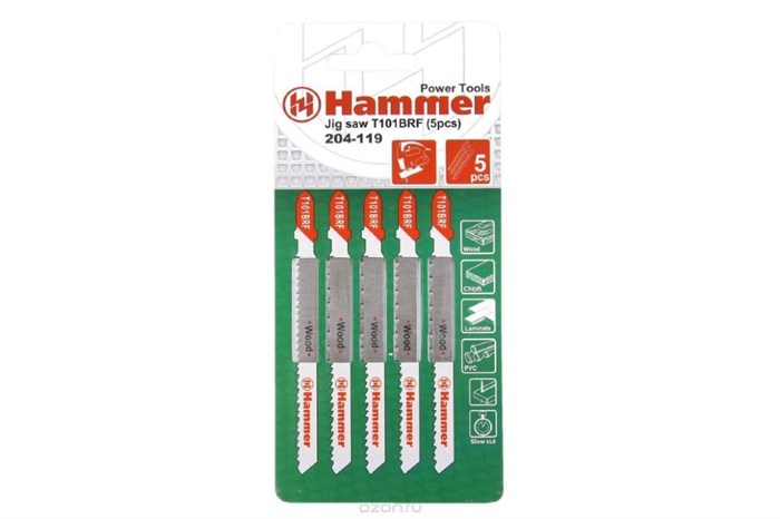 Пилка для лобзика Hammer Flex 204-119 JG WD T101BRF  дерево\пластик, 74мм, шаг 2.5, BiM, 5шт. 30558 - фото 15966