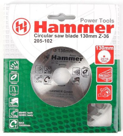 Диск пильный Hammer Flex 205-102 CSB WD  130мм*36*20/16мм по дереву - фото 5761