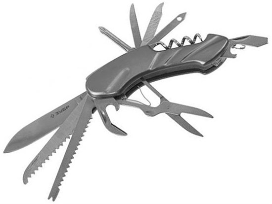 Нож ЗУБР "МАСТЕР" складной многофункциональный, "12 в 1", металлическая рукоятка - фото 7822