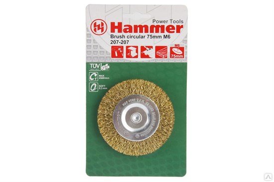 Кордщетка Hammer Flex 207-207 75мм d6  радиальная гофрированная, с хвостовиком - фото 8752
