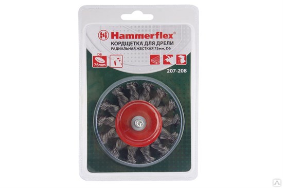 Кордщетка Hammer Flex 207-208 75мм d6  радиальная витая жесткая, с хвостовиком - фото 8753