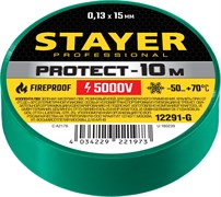 Изолента, STAYER Master 12291-G-15-10, ПВХ, 5000 В, 15мм х 10м, зеленая